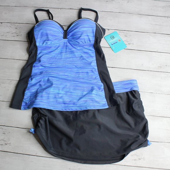 Free Country Women's 2 Pc Tankini Swimsuit Size S 4 6 Swim Skort Skirt - Picture 3 of 10